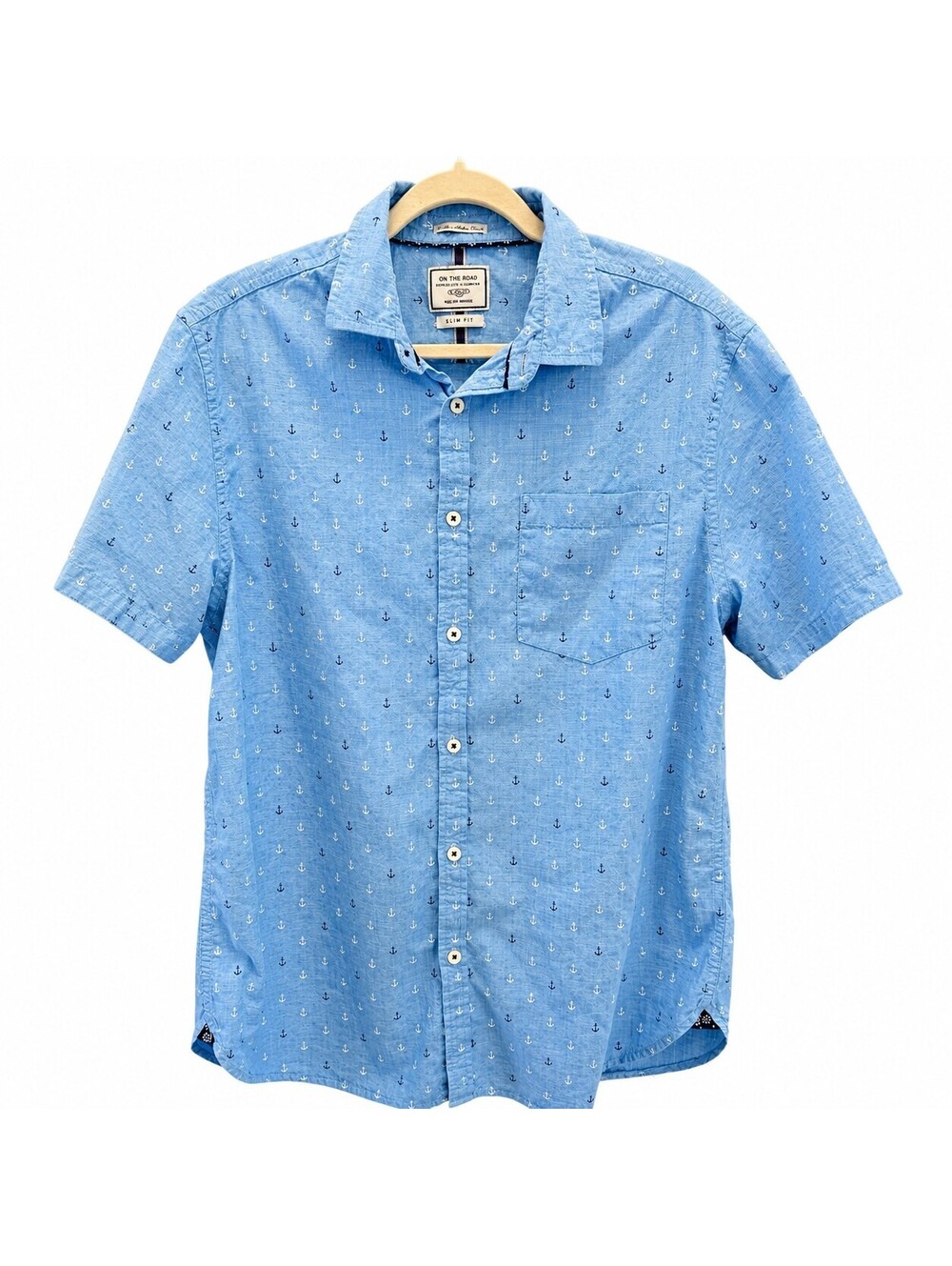 On The Road Men's Slim Fit Short Sleeve Button-Up Shirt, Size XL, Light Blue